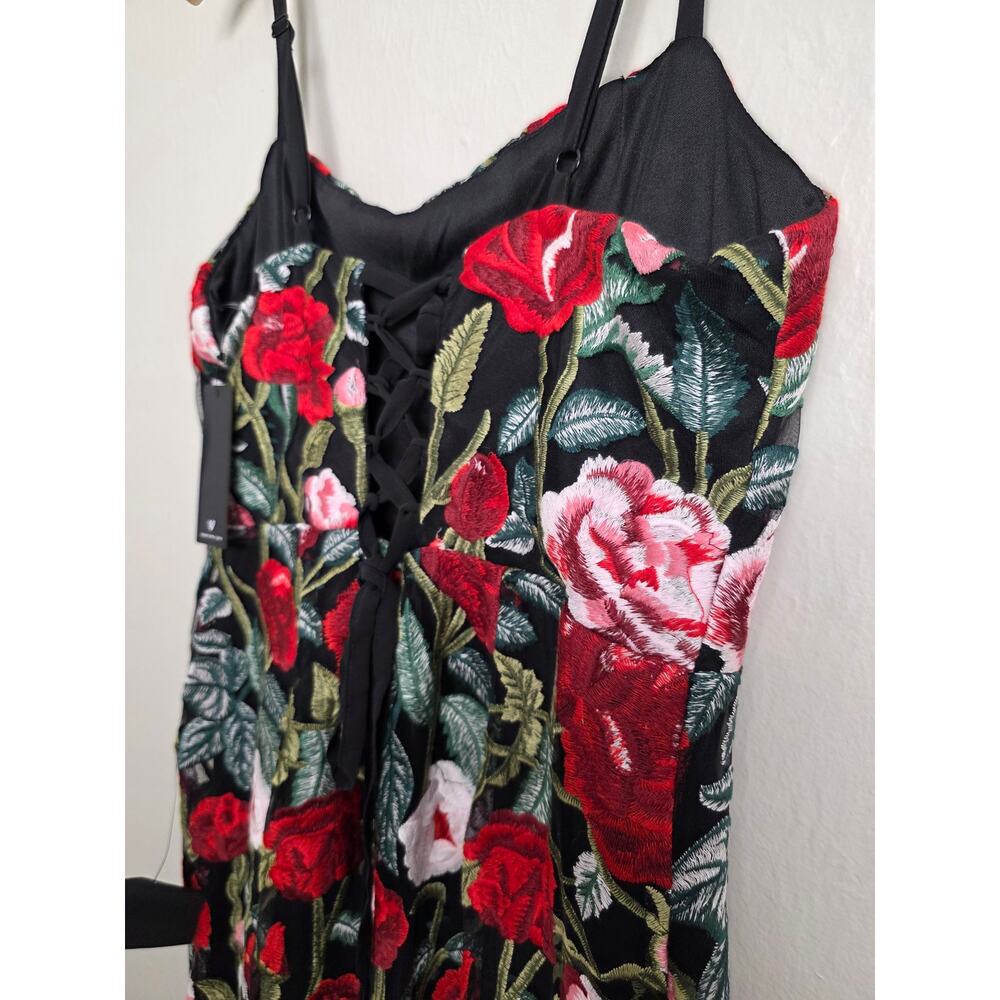 NWT Lulus Notorious Refinement Black Multi Embroidered Lace-Up Midi Dress XL - Picture 12 of 15